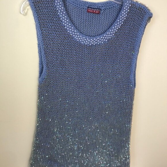 Mac & Jac Vintage Y2K Sleeveless Sweater Beads Sequins Metallic Top Blue Preppy - Picture 4 of 14